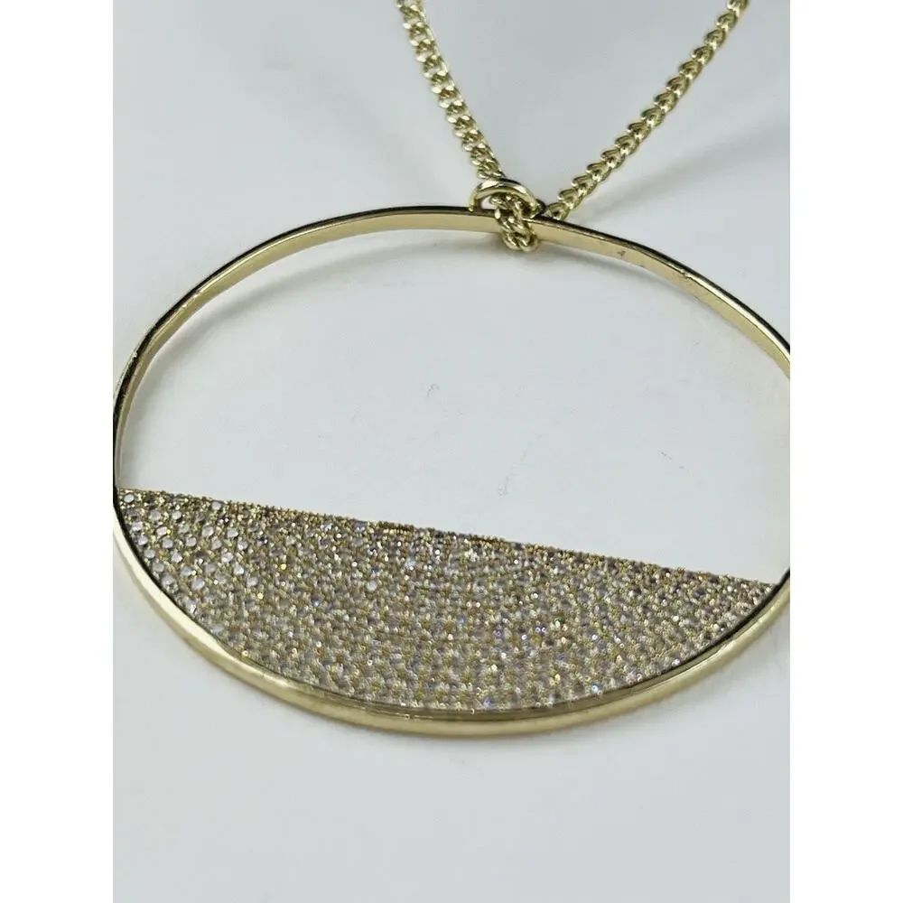 Lisa Freede Gold Micro Pave Eclipse Long Necklace Pendant Disc Celebrity Jewelry